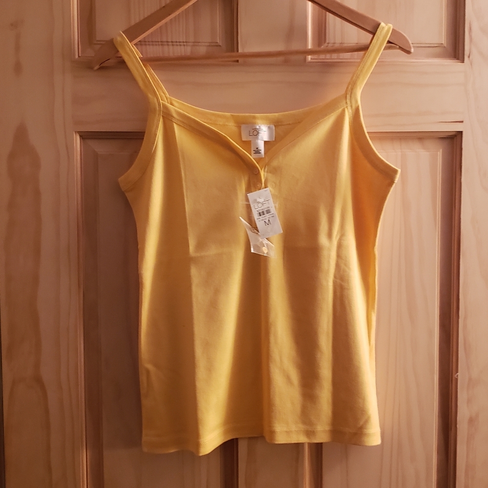 Ann Taylor LOFT Cotton Henley Tank Blouse Top Yellow Medium